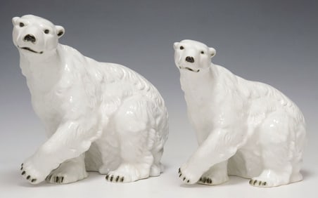 (2) LARGE ROYAL DUX PORCELAIN POLAR BEAR FIGURES