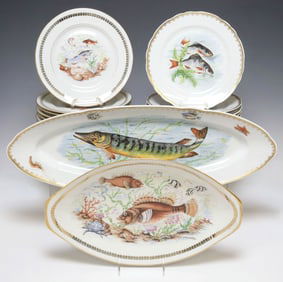 (24) FRENCH LIMOGES PORCELAIN FISH SERVICES, BIRKS & P.L. FRANCE
