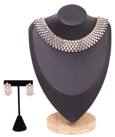 (2) MEXICO STERLING SILVER DOT COLLAR NECKLACE & EARRINGS