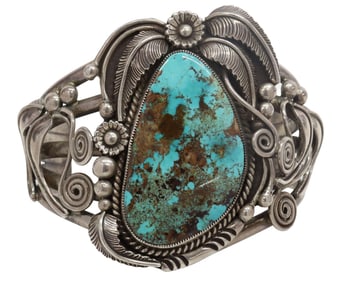 PAUL CAYATINETO NAVAJO SILVER & TURQUOISE CUFF