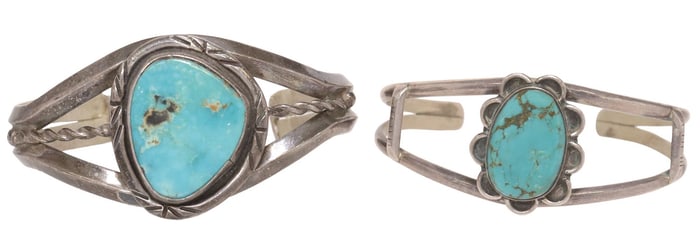 (2) NATIVE AMERICAN SILVER & TURQUOISE CUFFS
