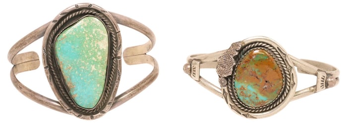 (2) NATIVE AMERICAN SILVER & TURQUOISE CUFFS