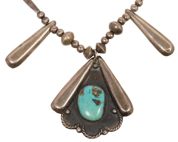NATIVE AMERICAN NAVAJO SILVER & TURQUOISE NECKLACE