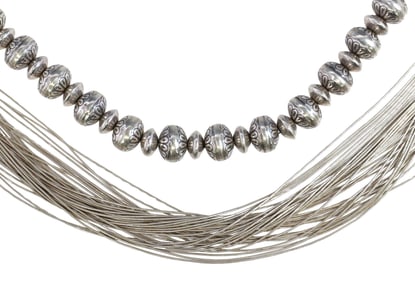 (2) SOUTHWEST LIQUID SILVER & NAVAJO PEARLS NECKLACES