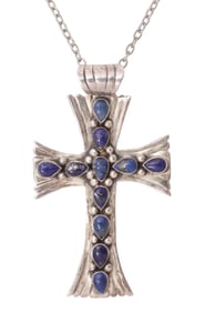 JENNIFER BEGAY NAVAJO STERLING SILVER & LAPIS CROSS PENDANT