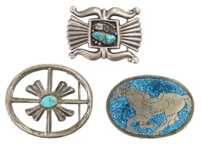 (3) NATIVE AMERICAN, & MEXICO BELT BUCKLES