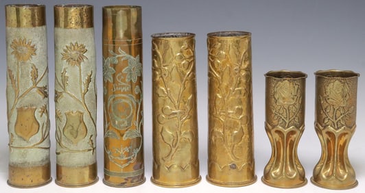 (7) FRENCH WWI-ERA TRENCH ART ARTILLERY SHELL VASES