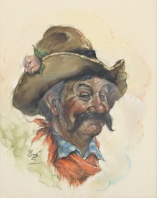 ENDRE SZABO (1922-1991) PASTEL PORTRAIT OF A COWBOY