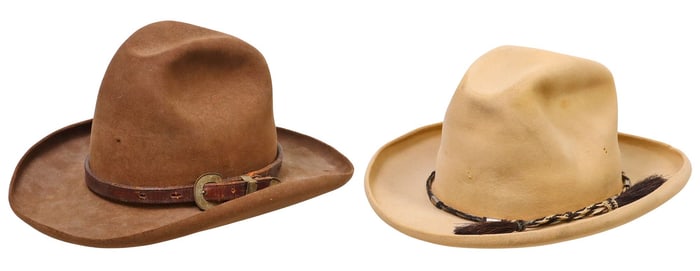 (2) VINTAGE COWBOY HATS, ONE STETSON, HORSEHAIR & RANGER BUCKLE BAND