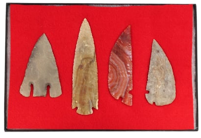 (4) NATIVE AMERICAN SPEAR POINTS, CORNER TANGS