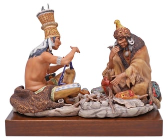 CYBIS NATIVE AMERICAN FIGURAL GROUP, 'IROQUOIS AT THE COUNCIL FIRE'