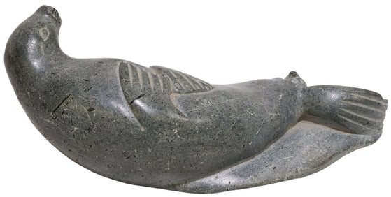INUIT CARVED STONE SCULPTURE, SEAL GIVING BIRTH