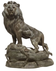 AFTER LOUIS ALBERT CARVIN (1875-1951) SPELTER SCULPTURE, LION OVER GAZELLE