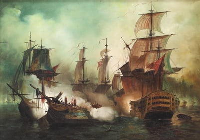 CONTINENTAL SCHOOL MARINE PAINTING NAVAL BATTLE