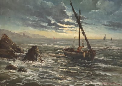 M. DUPONT PAINTING FISHING BOATS ON THE WATER