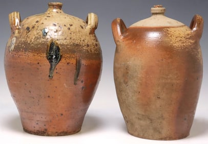 (2) FRENCH PROVINCIAL STONEWARE OIL JUGS
