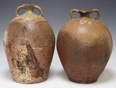 (2) FRENCH PROVINCIAL STONEWARE OIL PITCHERS