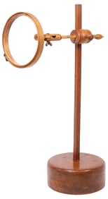 ANTIQUE TURNED WOOD SEWING CLAMP WITH EMBROIDERY HOOP ON STAND
