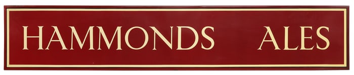 LARGE ENAMEL BREWERY SIGN ADVERTISING HAMMONDS ALES, 96"L