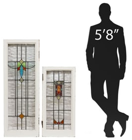 (2) ENGLISH ARCHITECTURAL STAINED & LEADED GLASS WINDOWS