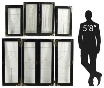 (8) ARTS & CRAFTS EBONIZED WOOD & LEADED GLASS CABINET DOORS