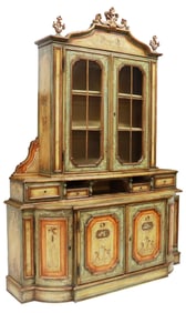 LARGE VENETIAN PAINT-DECORATED DISPLAY BOOKCASE, 100"H