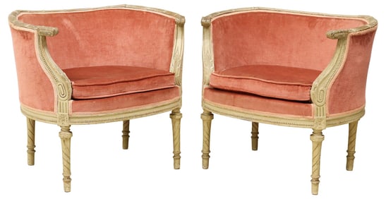 (2) FRENCH LOUIS XVI STYLE UPHOLSTERED BERGERES GONDOLE