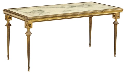 FRENCH MARBLE-TOP GILT METAL RECTANGULAR COFFEE TABLE