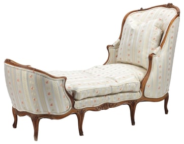 FRENCH PROVINCIAL LOUIS XV UPHOLSTERED WALNUT DUCHESSE
