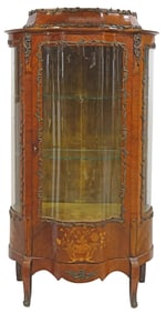 FRENCH LOUIS XV STYLE GLAZED & INLAID MARBLE-TOP VITRINE CABINET