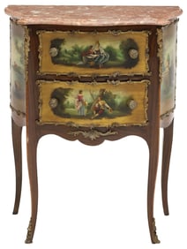 FRENCH LOUIS XV VERNIS MARTIN STYLE MARBLE-TOP NIGHTSTAND