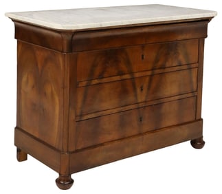 FRENCH LOUIS PHILIPPE PERIOD MARBLE-TOP FIGURED WALNUT COMMODE