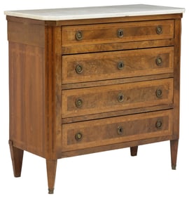ITALIAN NEOCLASSICAL MARBLE-TOP WALNUT & PARQUETRY COMMODE