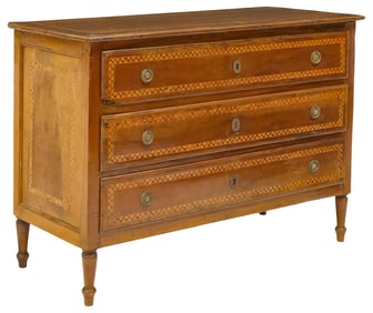 ITALIAN NEOCLASSICAL STYLE PARQUETRY-INLAID WALNUT COMMODE