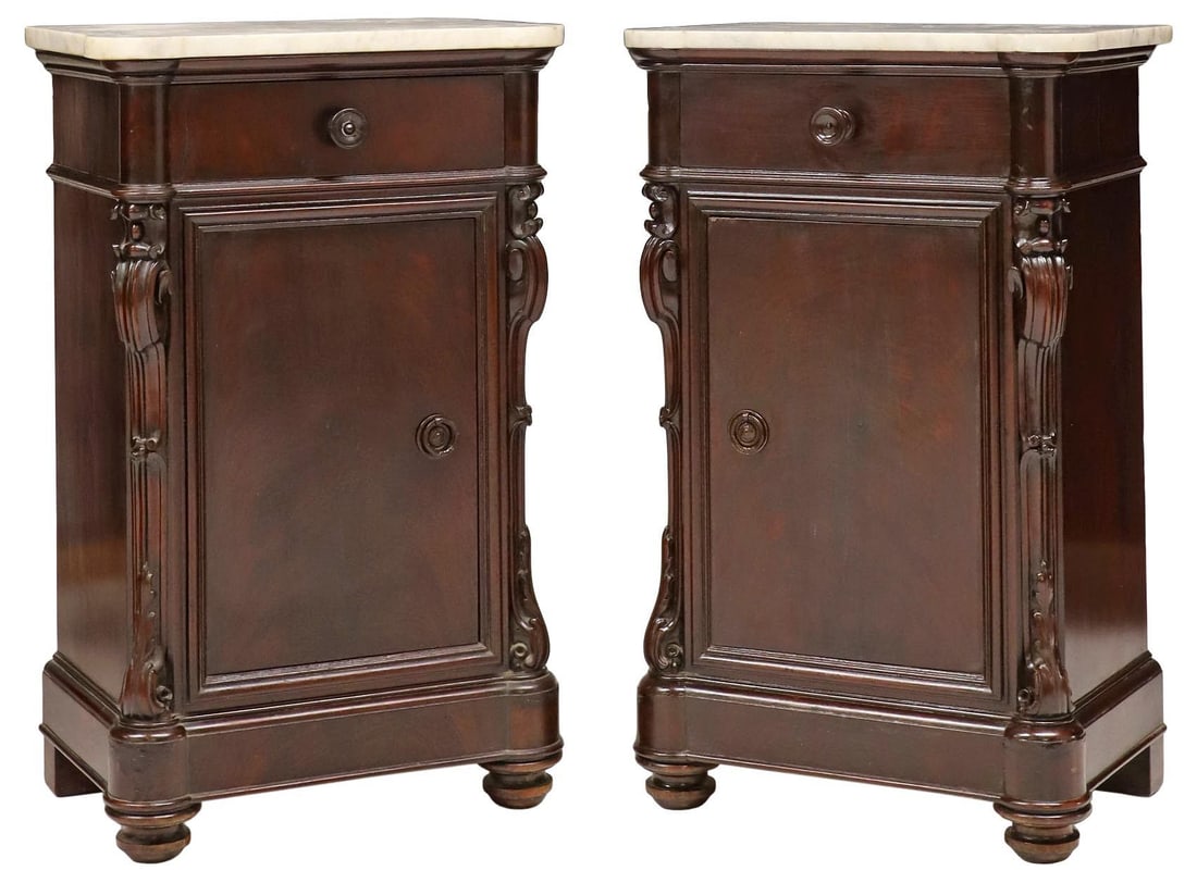 (2) CONTINENTAL MARBLE-TOP MAHOGANY BEDSIDE CABINETS (1 of 6)