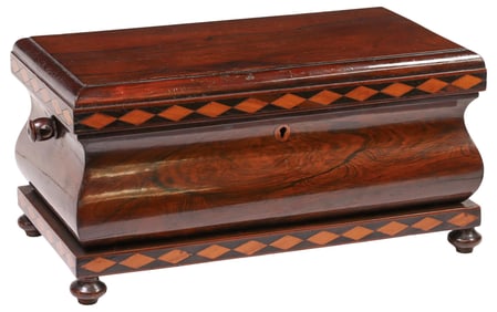 ENGLISH REGENCY ROSEWOOD PARQUETRY TEA CADDY