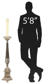 BAROQUE STYLE SILVERED METAL ALTAR CANDLE STAND LAMP