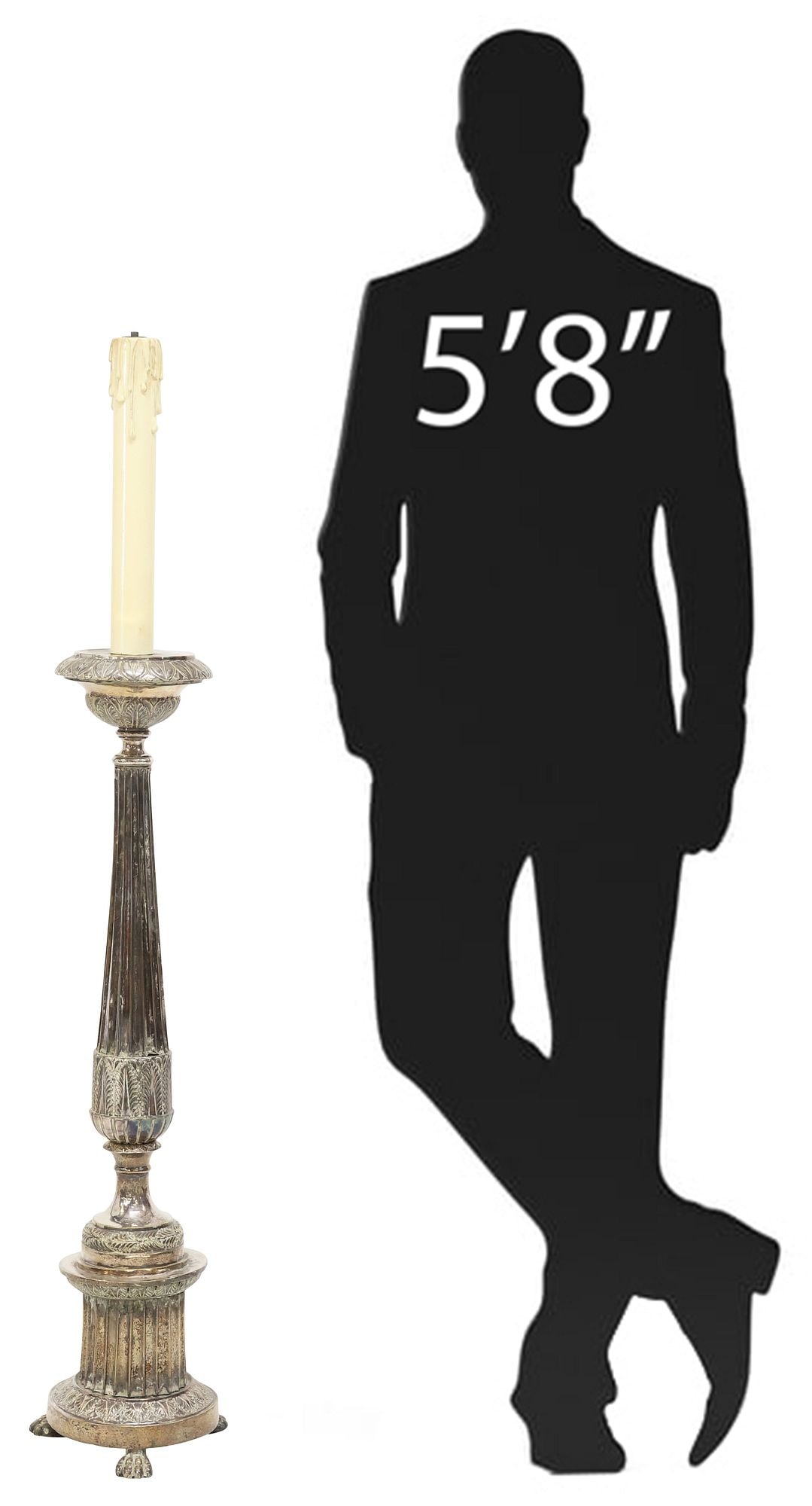 BAROQUE STYLE SILVERED METAL ALTAR CANDLE STAND LAMP (1 of 4)