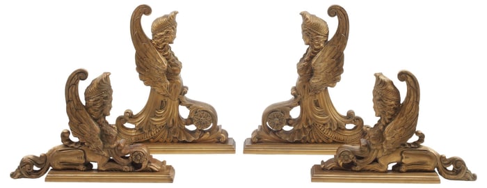 (4) EMPIRE STYLE GREEK SPHINX CARVED WOOD ARCHITECTURAL ORNAMENTS