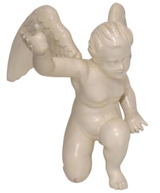 CONTINENTAL ARCHITECTURAL WHITE-PAINTED CHERUB FIGURE, 19"H