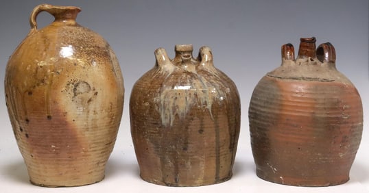 (3) FRENCH PROVINCIAL STONEWARE OIL JUGS/ PITCHER
