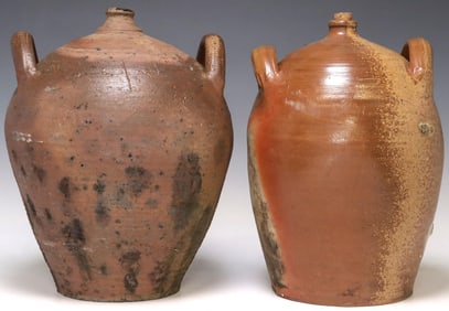 (2) FRENCH PROVINCIAL STONEWARE OIL JUGS