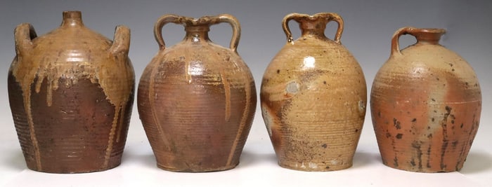 (4) FRENCH PROVINCIAL STONEWARE OIL JUGS/ PITCHERS