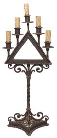 FRENCH GOTHIC REVIVAL WROUGHT IRON 5-LT CANDELABRUM TABLE LAMP