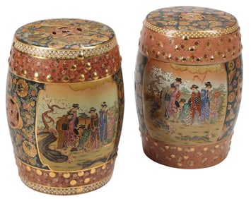 (2) SATSUMA-STYLE CERAMIC GARDEN SEATS