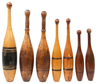 (7) TURNED WOOD INDIAN EXERCISE CLUBS / MEELS