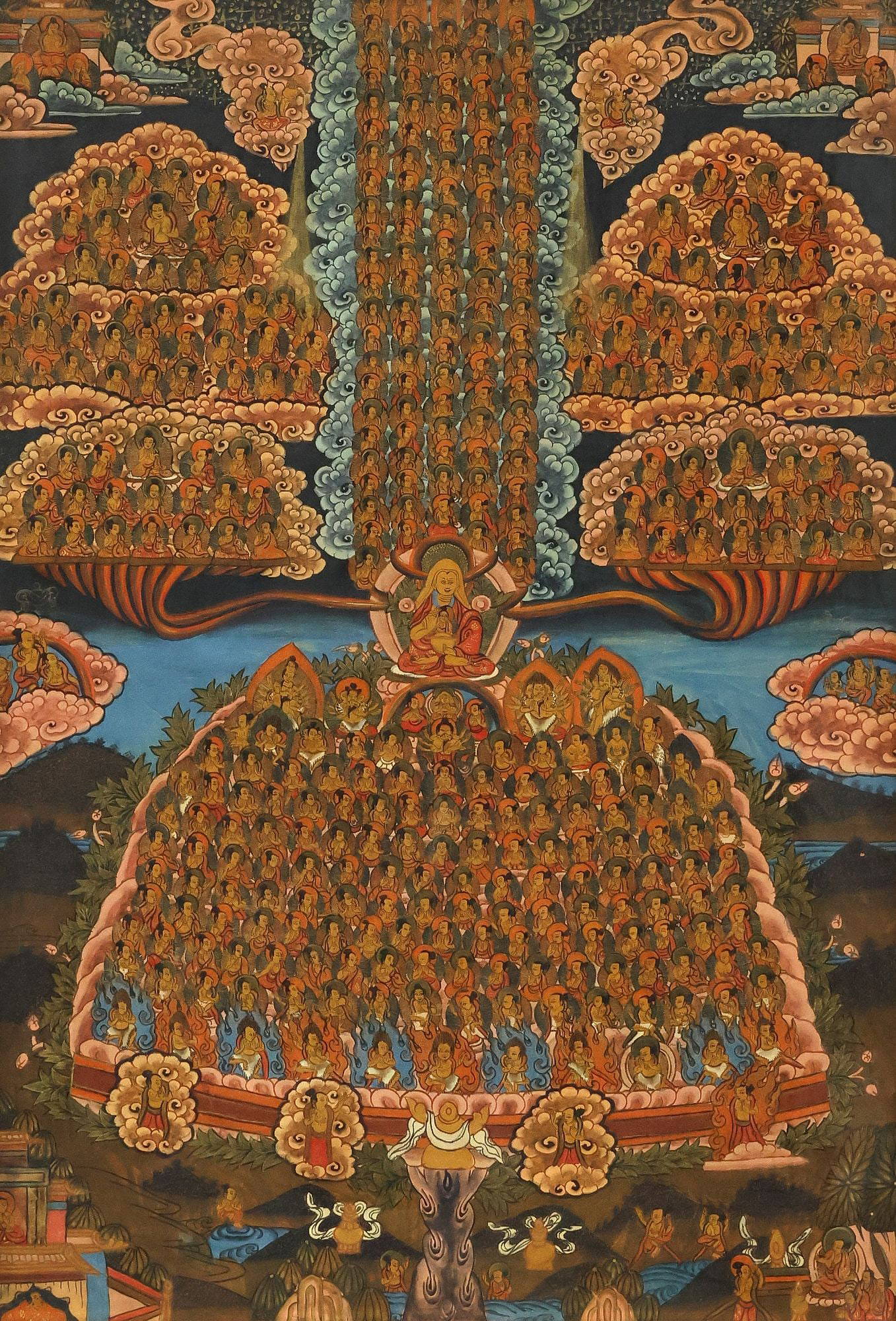 BUDDHIST THANGKA DEPICTING TSONGKHAPA & REFUGE FIELD