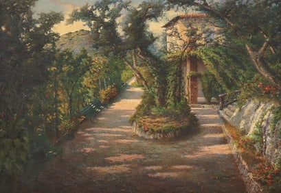 E. PEZZANA (19TH/ 20TH C.) ITALIAN COURTYARD GARDEN, 33.5" X 47.5"