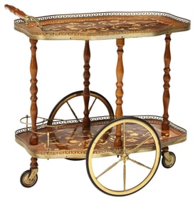 ITALIAN MARQUETRY TWO-TIER SERVICE TROLLEY