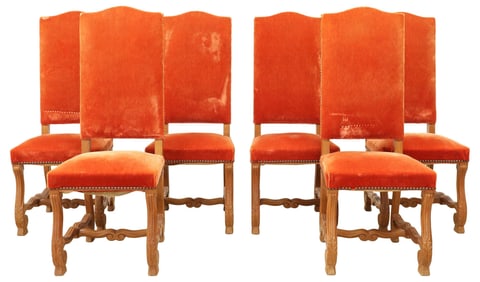 (6) FRENCH LOUIS XIV STYLE UPHOLSTERED OAK HIGHBACK DINING CHAIRS